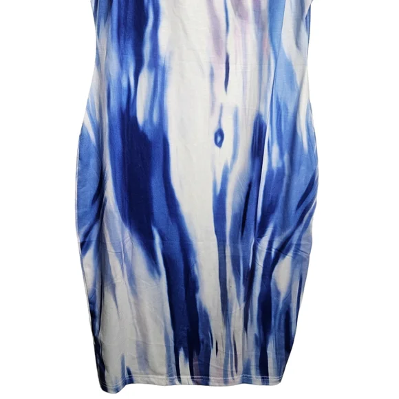 Women's Blue Purple Tie Dye Scoop Neck Tank Top Bodycon Dress NWOT Size Large - Picture 8 of 8